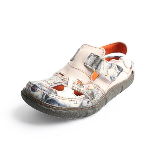 TMA EYES Lässiger Damen-Sneaker aus atmungsaktivem Leder mit Klettverschluss, Weiss/opulenter Garten, 41 EU von TMA EYES