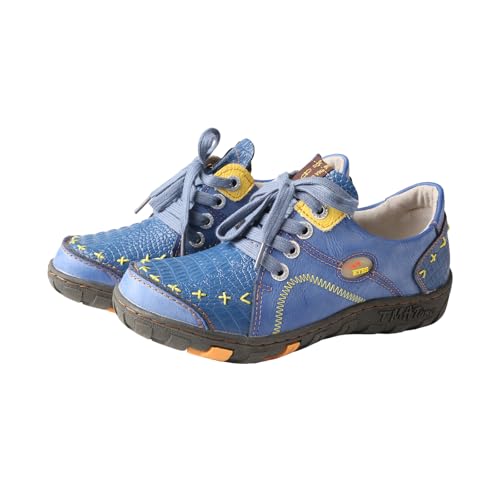 TMA EYES Modischer Retro Schnürschuh für Damen mit handgenähtem Design（Blau,39 von TMA EYES