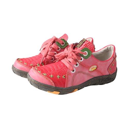 TMA EYES Modischer Retro Schnürschuh für Damen mit handgenähtem Design（Rot,40 von TMA EYES