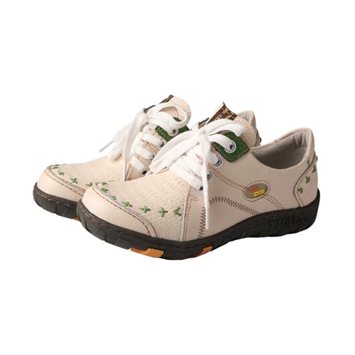 TMA EYES Modischer Retro Schnürschuh für Damen mit handgenähtem Design（Weiß,40 von TMA EYES