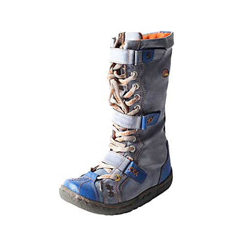 TMA EYES Strape-Accent gewaschenes PU-Leder flache Damenstiefel mit Übergröße, blau, 37.5 EU von TMA EYES