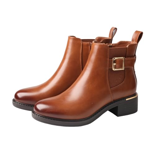 TMA EYES Vielseitige Damen Stiefeletten mit seitlichem Reißverschluss in abgewischter Farbe(Hellbraun,37) von TMA EYES