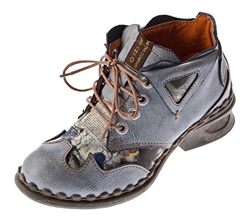 TMA Damen Leder Comfort Knöchel Schuhe 5155 Halb Schuhe Schwarz-Grau Blockabsatz Boots Gr. 36 von TMA