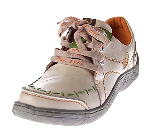 TMA Damen Leder Halb Schuhe Comfort Sneakers Weiß Used Look Eyes 1646 Schnürer Turnschuhe Gr. 36 von TMA