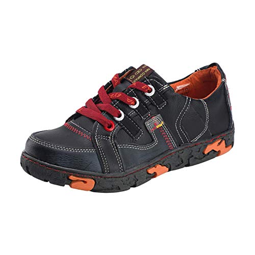 Echtes Leder Damen Flache Mode Sneaker Schuhe für Outdoor, schwarz, 38.5 EU von TMA EYES