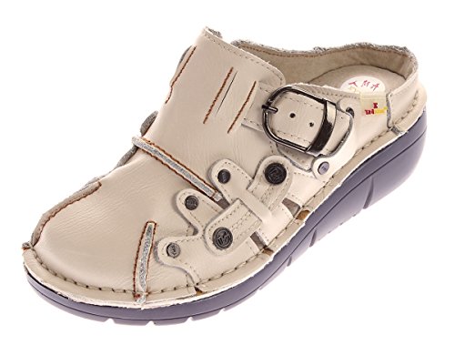 TMA Damen Leder Clogs Schuhe Weiß Used Look Slipper echt Leder Comfort Sandalen Gr. 36 von TMA