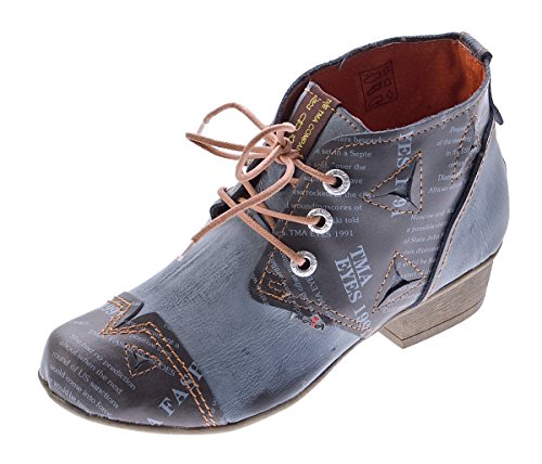 TMA Damen Stiefelletten Echtleder Schuhe Comfort Leder Knöchelschuhe Schwarz-Grau 6109 Boots Gr. 40 von TMA
