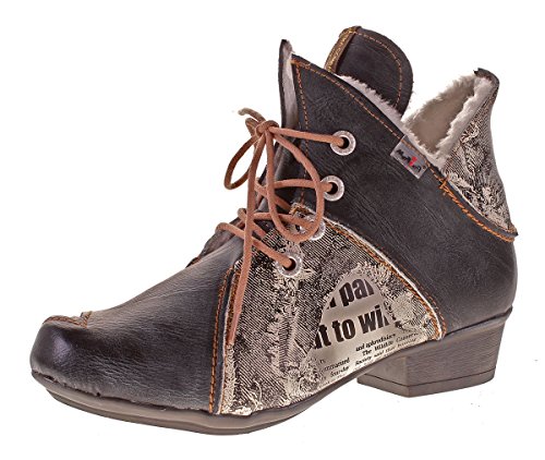 TMA Damen Winter Stiefeletten echt Leder Boots Leder Schuhe 8818F Knöchelschuhe Schwarz Grau Gr. 39 von TMA