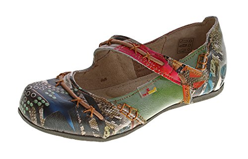 TMA Leder Damen Ballerinas Echtleder Muster variieren Comfort Schuhe 5085 Sandalen Grün Gr. 36 von TMA
