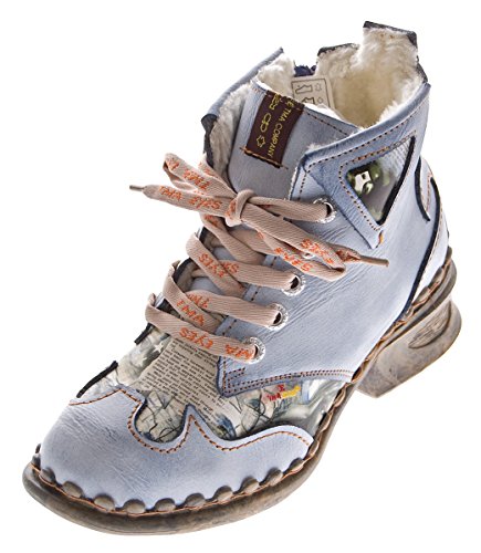 TMA Leder Damen Winter Stiefeletten Comfort Knöchel Schuhe 5171 Hell Blau Boots gefüttert Gr. 40 von TMA