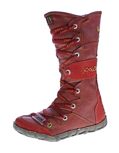 TMA Leder Stiefel Damen Winter Schuhe gefüttert Schwarz Weiß Grün Gelb Rot Braun Blau im Used Look (36 EU, Rot Reptil) von TMA