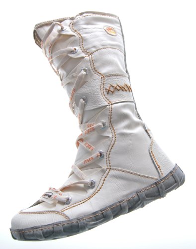 TMA Leder Stiefel Damen Winter Schuhe gefüttert Weiß Kniehohe Damenstiefel Gr. 39 von TMA
