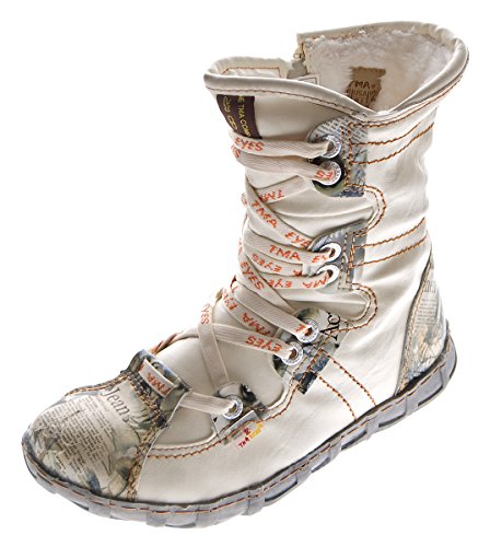 TMA Leder Stiefeletten 2013 N Damen Köchel Schuhe Weiß Winter Stiefel gefüttert Gr. 38 von TMA