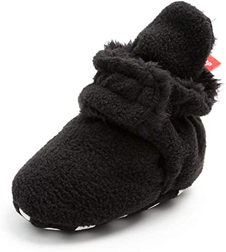 TMEOG Unisex-Baby Neugeborenes Fleece Booties Bio Baumwoll-Futter und rutschfeste Greifer Winterschuhe (A_Schwarz, 0_Months) von TMEOG