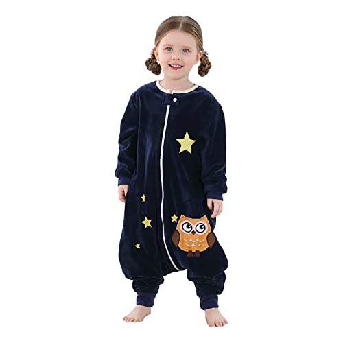 TMEOG Schlafsack mit Füßen Baby Schlafanzug mit Reissverschluss Strampler ohne Füße Mädchen Junge Schlafoverall Schlafstrampler Pyjamas für Kinder 1-6 Jahre(Eule, 1-3 Jahre) von TMEOG