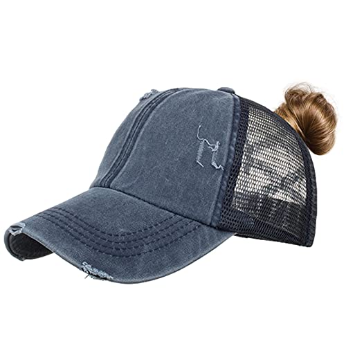 TMEOG Baseball Cap Damen Basecap Frauen Kappe mit Netz Pferdeschwanz Cap mit Loch für Zopf Baseballkappe Sommer Cappy Unifarben Sportkappe Atmungsaktiv(Blau) von TMEOG