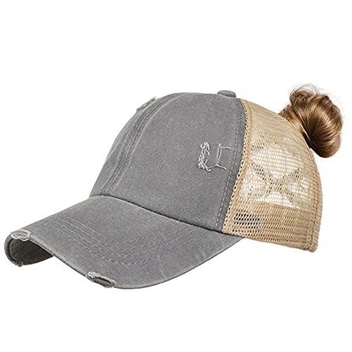 TMEOG Baseball Cap Damen Basecap Frauen Kappe mit Netz Pferdeschwanz Cap mit Loch für Zopf Baseballkappe Sommer Cappy Unifarben Sportkappe Atmungsaktiv(Grau) von TMEOG