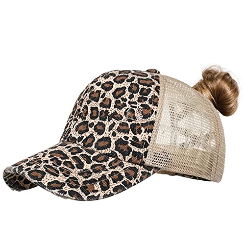 TMEOG Baseball Cap Damen Basecap Frauen Kappe mit Netz Pferdeschwanz Cap mit Loch für Zopf Baseballkappe Sommer Cappy Unifarben Sportkappe Atmungsaktiv(Leopard) von TMEOG