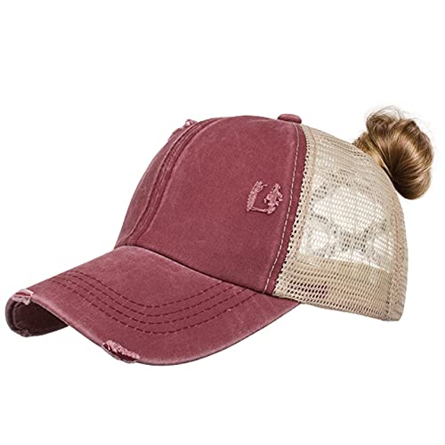 TMEOG Baseball Cap Damen Basecap Frauen Kappe mit Netz Pferdeschwanz Cap mit Loch für Zopf Baseballkappe Sommer Cappy Unifarben Sportkappe Atmungsaktiv(Rot) von TMEOG