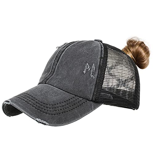 TMEOG Baseball Cap Damen Basecap Frauen Kappe mit Netz Pferdeschwanz Cap mit Loch für Zopf Baseballkappe Sommer Cappy Unifarben Sportkappe Atmungsaktiv(Schwarz) von TMEOG