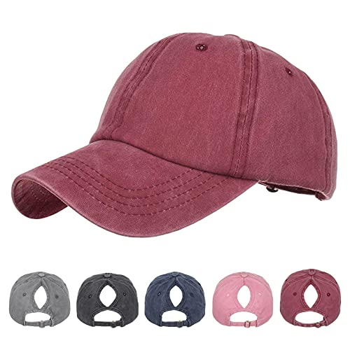 TMEOG Baseball Cap Damen Basecap Frauen Kappe mit Netz Pferdeschwanz Cap mit Loch für Zopf Baseballkappe Sommer Cappy Unifarben Sportkappe Atmungsaktiv(Rot) von TMEOG