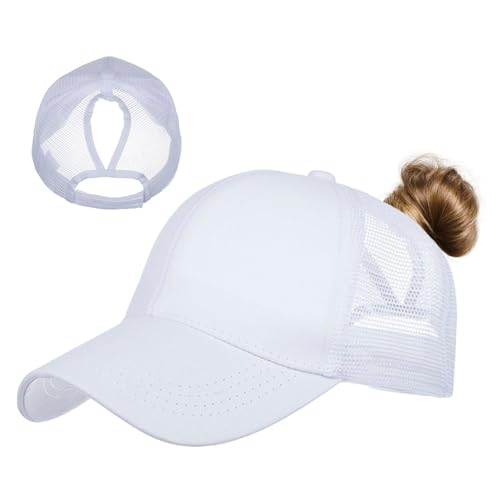 TMEOG Baseball Cap Damen Basecap Frauen Kappe mit Netz Pferdeschwanz Cap mit Loch für Zopf Baseballkappe Sommer Cappy Unifarben Sportkappe Atmungsaktiv(Weiß) von TMEOG