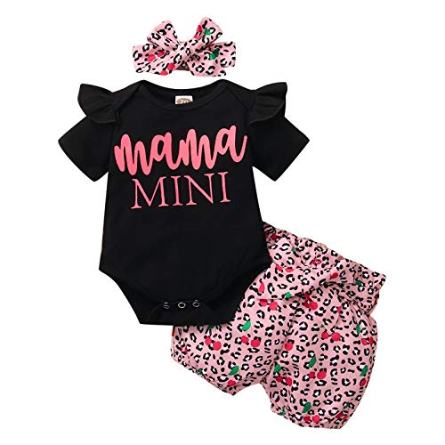 TMEOG Neugeborenes Baby Mädchen Kleidung Kurzarm Brief Print Strampler + Hosen + Stirnband Schöne Mode Casual Sommer Newborn Baby Set von TMEOG