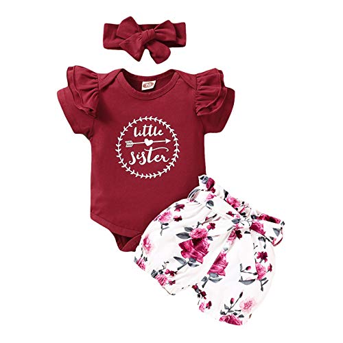 TMEOG Neugeborenes Baby Mädchen Kleidung Kurzarm Brief Print Strampler + Hosen + Stirnband Schöne Mode Casual Sommer Newborn Baby Set von TMEOG