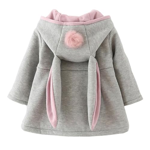 TMEOG Baby Mantel Mädchen Jacke Kleinkind Mädchen Baumwolle Kapuzenjacken mit Hasenohren Langärmeliger Kapuzenpullover Baby Kleidung für Mädchen (Grau,2-3 Jahre) von TMEOG
