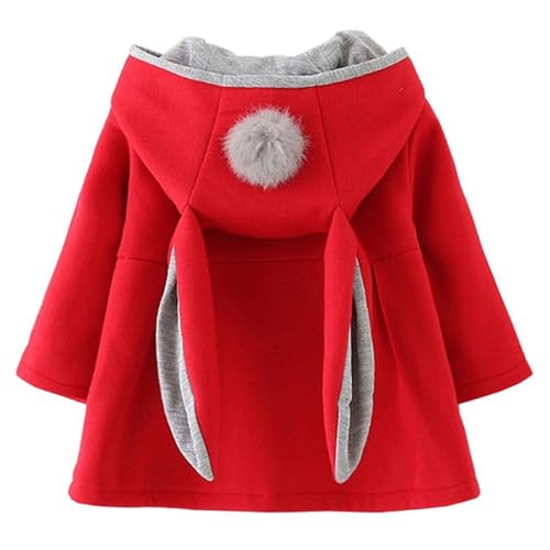 TMEOG Baby Mantel Mädchen Jacke Kleinkind Mädchen Baumwolle Kapuzenjacken mit Hasenohren Langärmeliger Kapuzenpullover Baby Kleidung für Mädchen (Rot,2-3 Jahre) von TMEOG