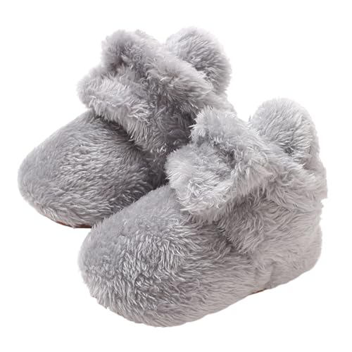 TMEOG Baby Winterschuhe Thermo Babyschuhe Krabbelschuhe Fleece Baby Boots Rutschfest Warme Booties Baby Stiefel Gefütterte Neugeborene Walk Schuhe für Mädchen Jungen(0-6 Monate,Grau) von TMEOG