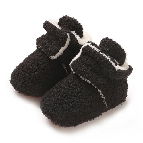 TMEOG Baby Winterschuhe Thermo Babyschuhe Krabbelschuhe Fleece Baby Boots Rutschfest Warme Booties Baby Stiefel Gefütterte Neugeborene Walk Schuhe für Mädchen Jungen(0-6 Monate,Schwarz) von TMEOG