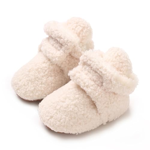 TMEOG Baby Winterschuhe Thermo Babyschuhe Krabbelschuhe Fleece Baby Boots Rutschfest Warme Booties Baby Stiefel Gefütterte Neugeborene Walk Schuhe für Mädchen Jungen(0-6 Monate,Weiß) von TMEOG