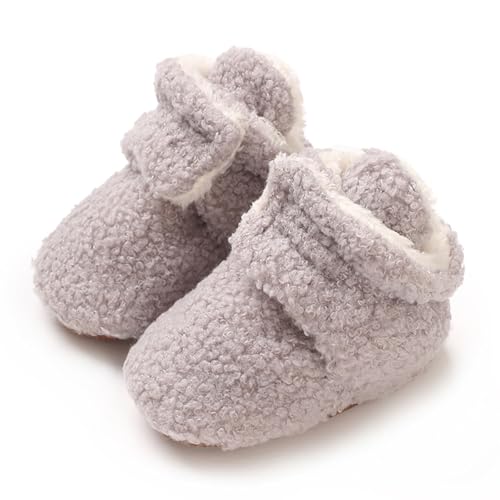 TMEOG Baby Winterschuhe Thermo Babyschuhe Krabbelschuhe Fleece Baby Boots Rutschfest Warme Booties Baby Stiefel Gefütterte Neugeborene Walk Schuhe für Mädchen Jungen(12-18 Monate,Grau) von TMEOG