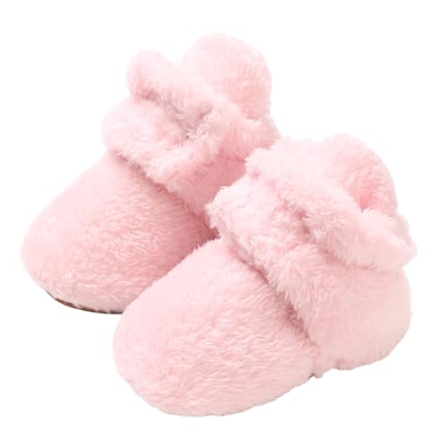 TMEOG Baby Winterschuhe Thermo Babyschuhe Krabbelschuhe Fleece Baby Boots Rutschfest Warme Booties Baby Stiefel Gefütterte Neugeborene Walk Schuhe für Mädchen Jungen(12-18 Monate,Rosa) von TMEOG