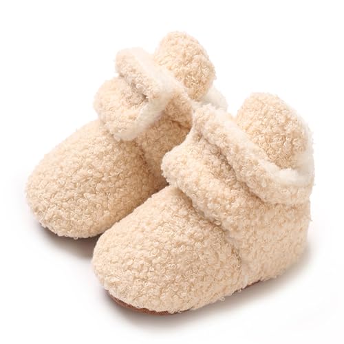 TMEOG Baby Winterschuhe Thermo Babyschuhe Krabbelschuhe Fleece Baby Boots Rutschfest Warme Booties Baby Stiefel Gefütterte Neugeborene Walk Schuhe für Mädchen Jungen(6-12 Monate,Aprikose) von TMEOG