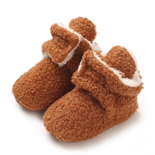 TMEOG Baby Winterschuhe Thermo Babyschuhe Krabbelschuhe Fleece Baby Boots Rutschfest Warme Booties Baby Stiefel Gefütterte Neugeborene Walk Schuhe für Mädchen Jungen(6-12 Monate,Braun) von TMEOG