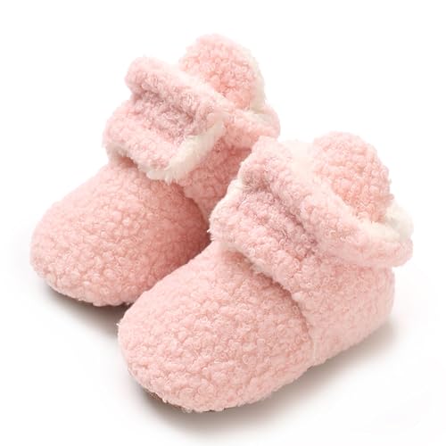 TMEOG Baby Winterschuhe Thermo Babyschuhe Krabbelschuhe Fleece Baby Boots Rutschfest Warme Booties Baby Stiefel Gefütterte Neugeborene Walk Schuhe für Mädchen Jungen(6-12 Monate,Rosa) von TMEOG