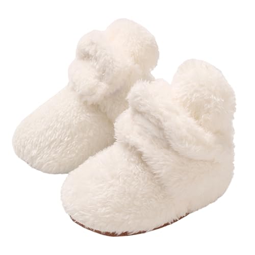 TMEOG Baby Winterschuhe Thermo Babyschuhe Krabbelschuhe Fleece Baby Boots Rutschfest Warme Booties Baby Stiefel Gefütterte Neugeborene Walk Schuhe für Mädchen Jungen(6-12 Monate,Weiß) von TMEOG