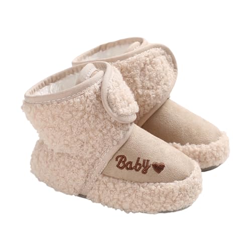 TMEOG Baby Winterschuhe Thermo Babyschuhe Krabbelschuhe Fleece Baby Boots Rutschfest Warme Booties Baby Stiefel Gefütterte Neugeborene Walk Schuhe für Mädchen Jungen(Aprikose,6-12 Monate) von TMEOG