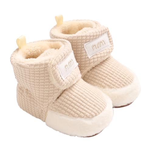 TMEOG Baby Winterschuhe Thermo Babyschuhe Krabbelschuhe Fleece Baby Boots Rutschfest Warme Booties Baby Stiefel Gefütterte Neugeborene Walk Schuhe für Mädchen Jungen(Aprikose,6-12 Monate) von TMEOG
