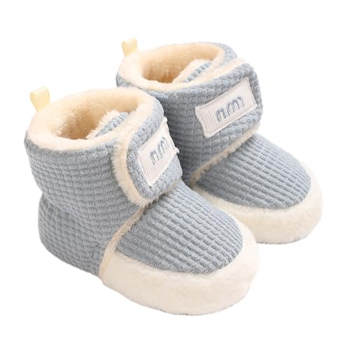 TMEOG Baby Winterschuhe Thermo Babyschuhe Krabbelschuhe Fleece Baby Boots Rutschfest Warme Booties Baby Stiefel Gefütterte Neugeborene Walk Schuhe für Mädchen Jungen(Blau,0-6 Monate) von TMEOG