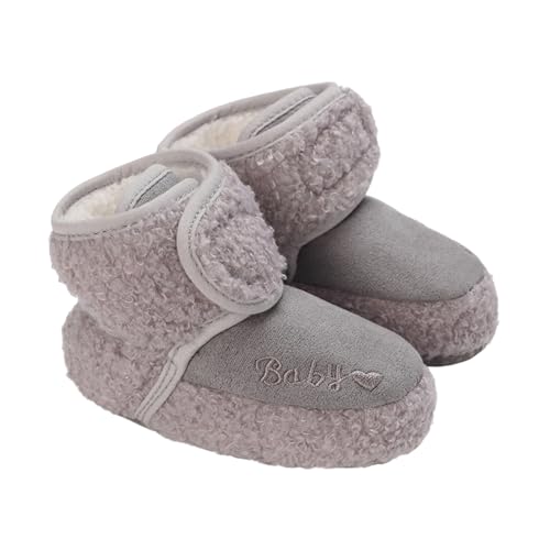 TMEOG Baby Winterschuhe Thermo Babyschuhe Krabbelschuhe Fleece Baby Boots Rutschfest Warme Booties Baby Stiefel Gefütterte Neugeborene Walk Schuhe für Mädchen Jungen(Grau,6-12 Monate) von TMEOG