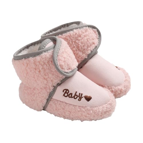 TMEOG Baby Winterschuhe Thermo Babyschuhe Krabbelschuhe Fleece Baby Boots Rutschfest Warme Booties Baby Stiefel Gefütterte Neugeborene Walk Schuhe für Mädchen Jungen(Rosa,6-12 Monate) von TMEOG