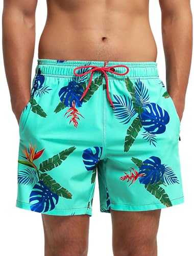TMEOG Badehose Herren Badeshorts Männer Bademode Schwimmhose Lang Schnelltrocknend Swimming Surf Shorts Men Schwimmshort Swim Trunks Strandhose Sporthose Kurz mit Taschen(Aquamarin,S) von TMEOG