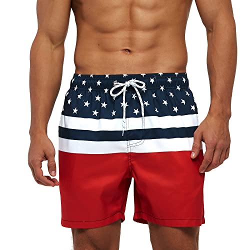 TMEOG Badehose Herren Badeshorts Männer Bademode Schwimmhose Lang Schnelltrocknend Swimming Surf Shorts Men Schwimmshort Swim Trunks Strandhose Sporthose Kurz mit Taschen(Rot,XXL) von TMEOG