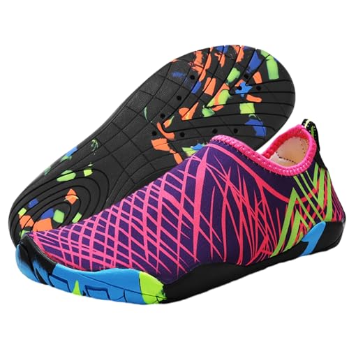 TMEOG Badeschuhe Damen Herren Wasserschuhe Schwimmschuhe Aquaschuhe Strandschuhe rutschfest Surfschuhe schnell trocknend Wattschuhe Meerschuhe Erwachsene(36 EU,Rosa) von TMEOG