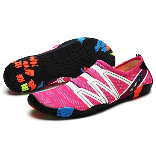 TMEOG Badeschuhe Damen Herren Wasserschuhe Schwimmschuhe Aquaschuhe Strandschuhe rutschfest Surfschuhe schnell trocknend Wattschuhe Meerschuhe Erwachsene(36 EU,Rosa) von TMEOG