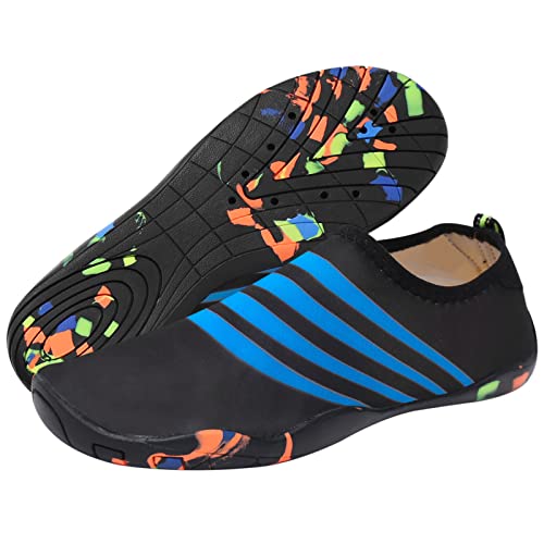 TMEOG Badeschuhe Damen Herren Wasserschuhe Schwimmschuhe Aquaschuhe Strandschuhe rutschfest Surfschuhe schnell trocknend Wattschuhe Meerschuhe Erwachsene(36 EU,Schwarz&Blau) von TMEOG