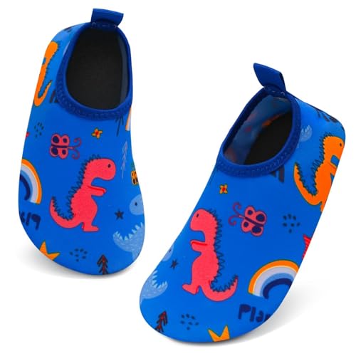 TMEOG Badeschuhe Kinder Wasserschuhe Kleinkind Schwimmschuhe Rutschfeste Aquaschuhe Schnell Trocknend Strandschuhe Surfschuhe Barfussschuhe für Jungen Mädchen(32/33 EU, Dinosaurier) von TMEOG